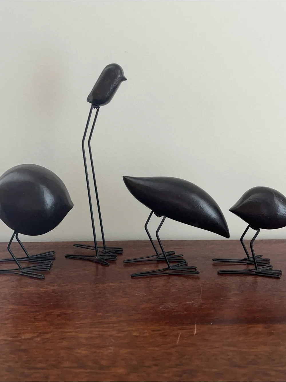 IKEA Dark Wood Bird Figures FISKELAGE Minimalist Modern Metal Legs - SET OF 4